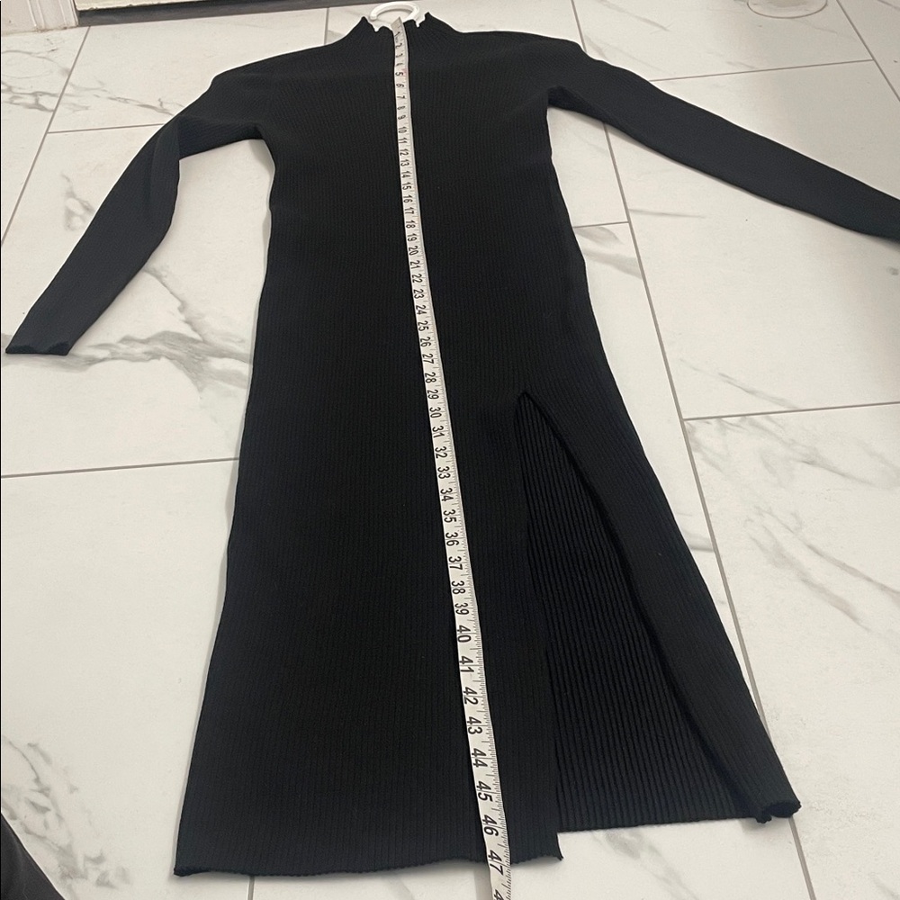 Wilfred Classic Black Knit Long Sleeve Dress Mock Neck High Thigh Slit Sz M - Picture 14 of 15